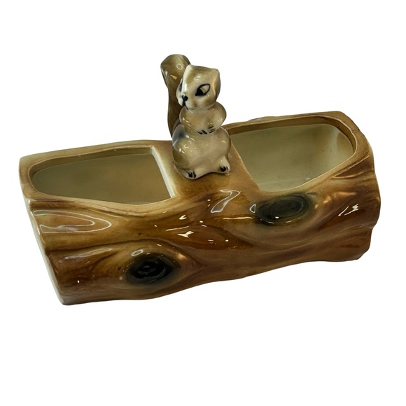 Other - Vintage Ceramic Squirrel and Log Miniature Planter-Woodland Forest Decor